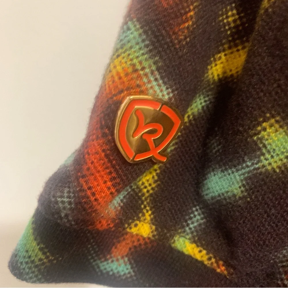 Rocawear Polo Shirt Brown Colorful Splatter Logo Men’s 2x 2XL Top with Pin - Picture 6 of 7